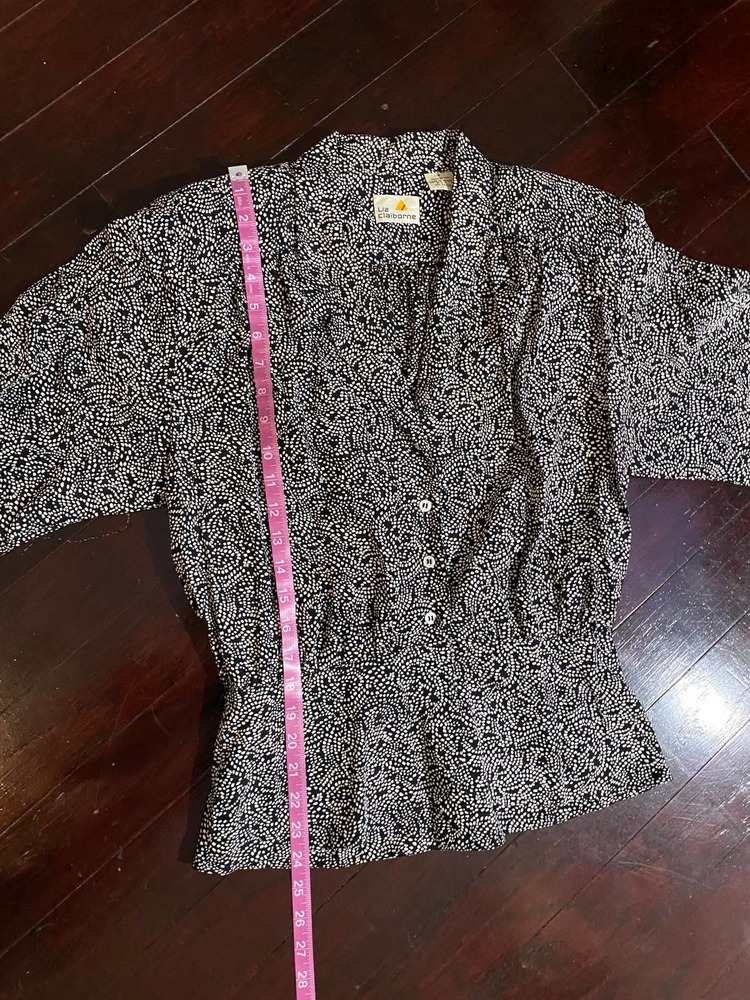 Vintage Liz Claiborne Blouse Long Sleeves Size 8 Black White - Picture 3 of 7